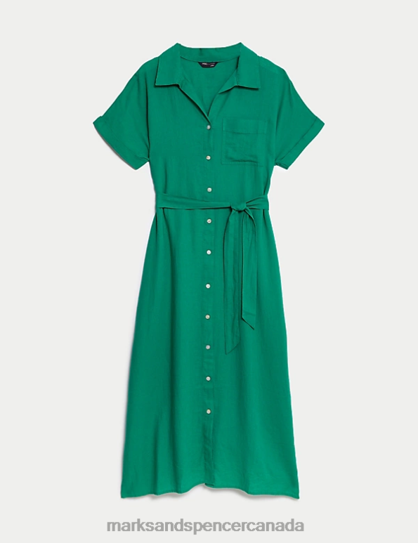 Marks and Spencer Canada - Women Bright Green Clothing Marks & Spencer Linen Blend Midi Shirt Dress 20VTD352