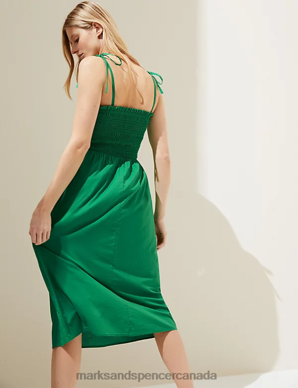 Women Bright Green Clothing Marks & Spencer Pure Cotton Square Neck Midi Beach Dress 20VTD2869 - Marks and Spencer outlet