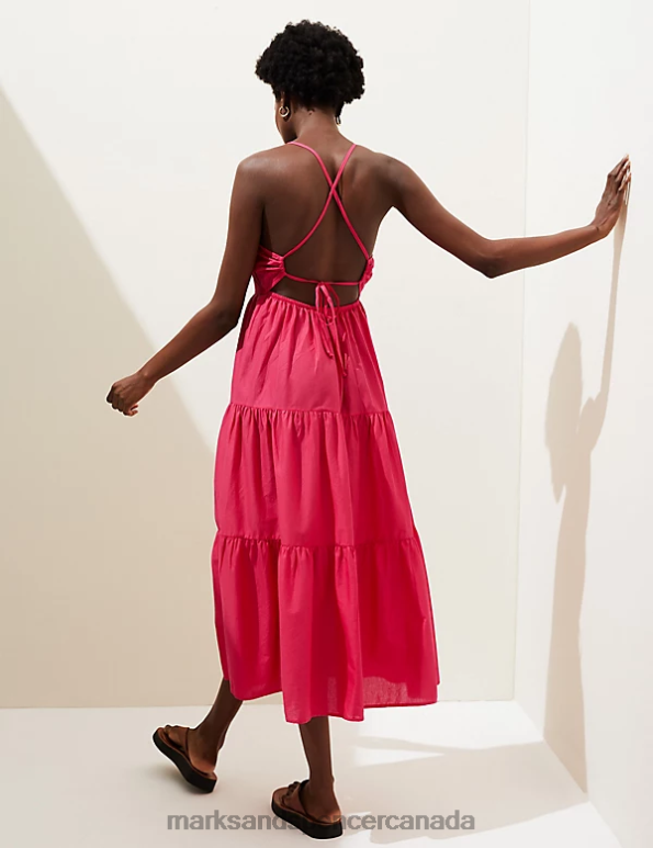 Women Bright Red Clothing Marks & Spencer Pure Cotton Square Neck Midaxi Beach Dress 20VTD273 - Marks and Spencer Canada locations