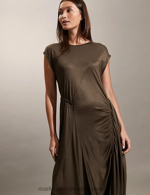 Women Brown Clothing Marks & Spencer Ruched Midi Shift Dress 20VTD2011 - Marks and Spencer online