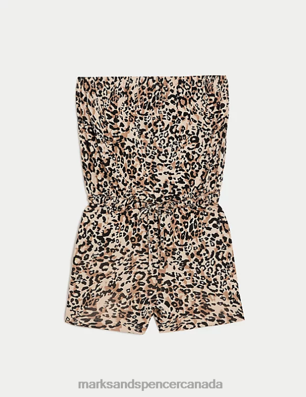 Women Brown Mix Clothing Marks & Spencer Jersey Printed Drawstring Playsuit 20VTD2051 - Marks and Spencer online