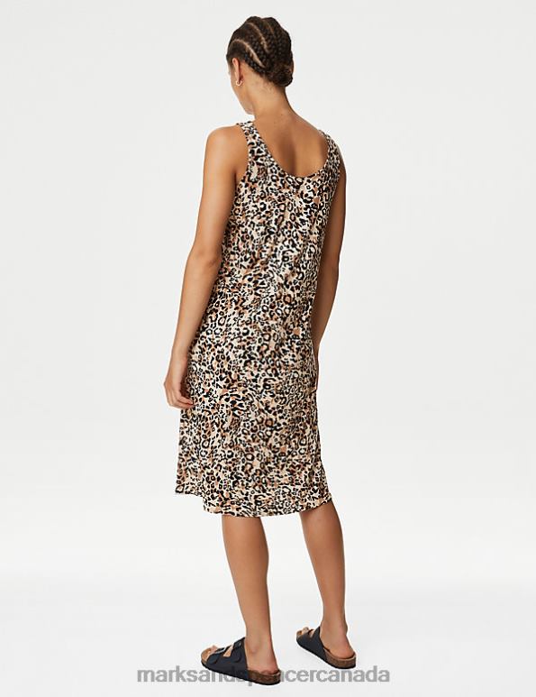 Marks and Spencer near me - Women Brown Mix Clothing Marks & Spencer Jersey Printed Knee Length Slip Dress 20VTD2717