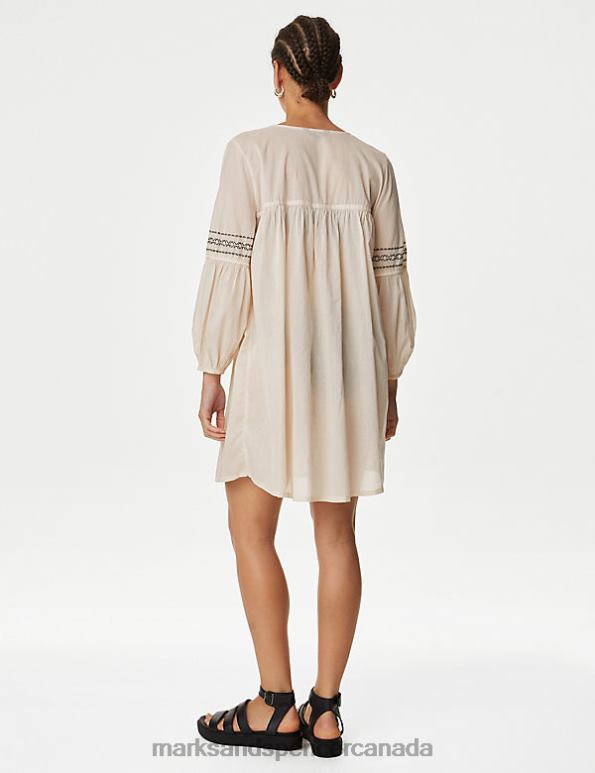 Marks and Spencer sale - Women Calico Clothing Marks & Spencer Pure Cotton Embroidered V-Neck Beach Dress 20VTD1428