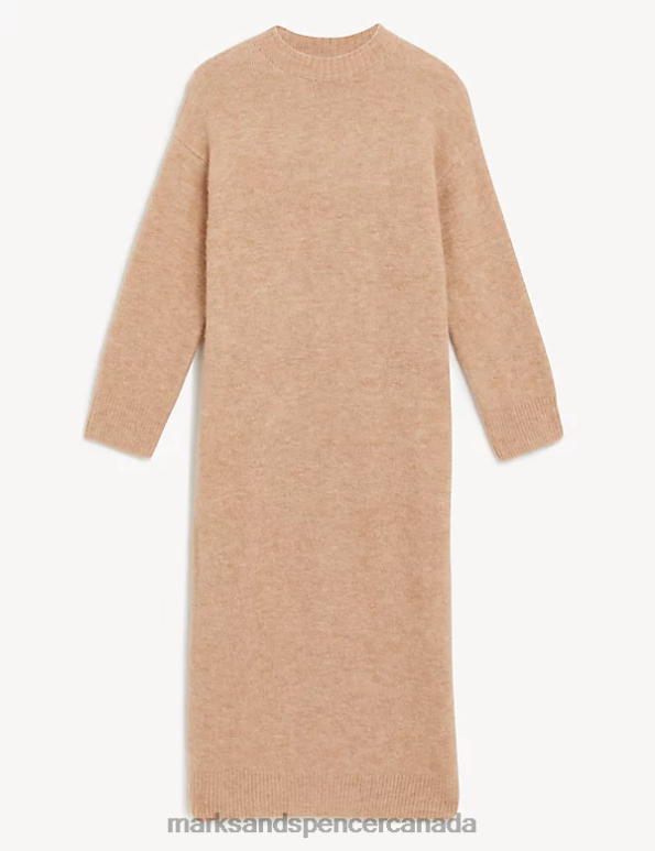 Marks and Spencer near me - Women Camel Clothing Marks & Spencer Knitted Crew Neck Dress 20VTD724