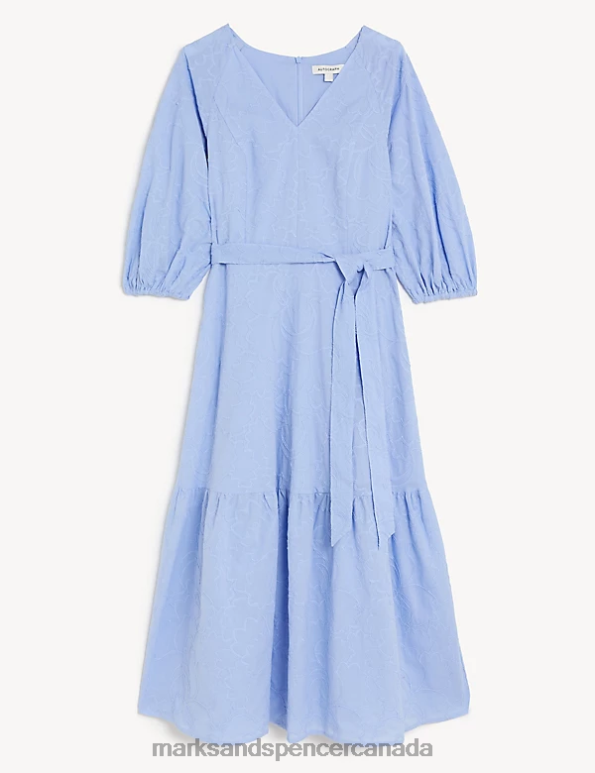 Marks and Spencer Canada - Women Chambray Clothing Marks & Spencer Pure Cotton Embroidered V-Neck Midaxi Dress 20VTD712