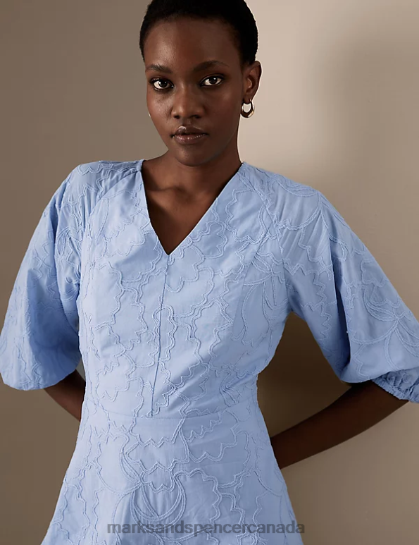 Marks and Spencer Canada - Women Chambray Clothing Marks & Spencer Pure Cotton Embroidered V-Neck Midaxi Dress 20VTD712