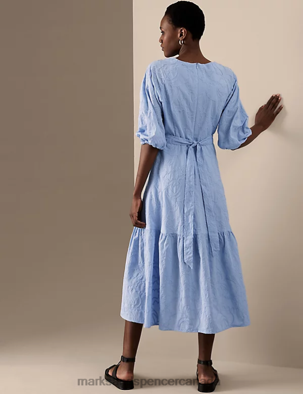 Marks and Spencer Canada - Women Chambray Clothing Marks & Spencer Pure Cotton Embroidered V-Neck Midaxi Dress 20VTD712