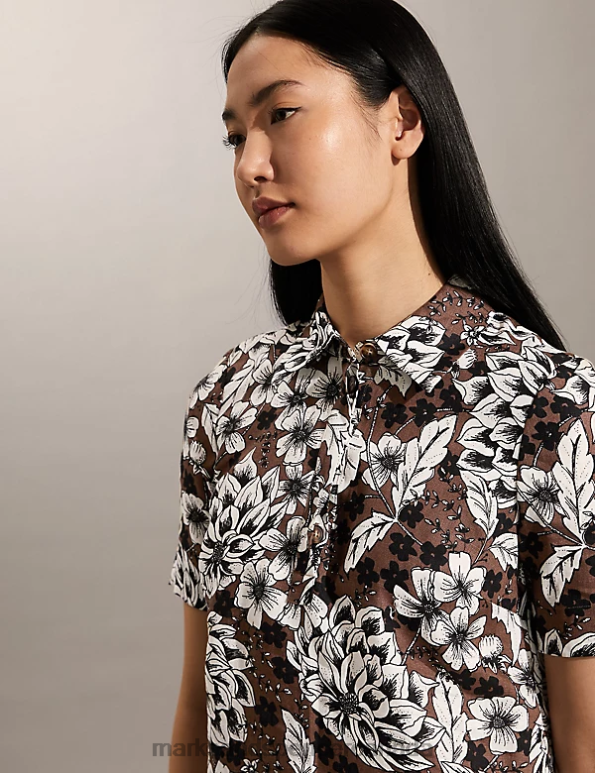 Women Chocolate Mix Clothing Marks & Spencer Pure Linen Floral Mini Shirt Dress 20VTD1759 - Marks and Spencer online