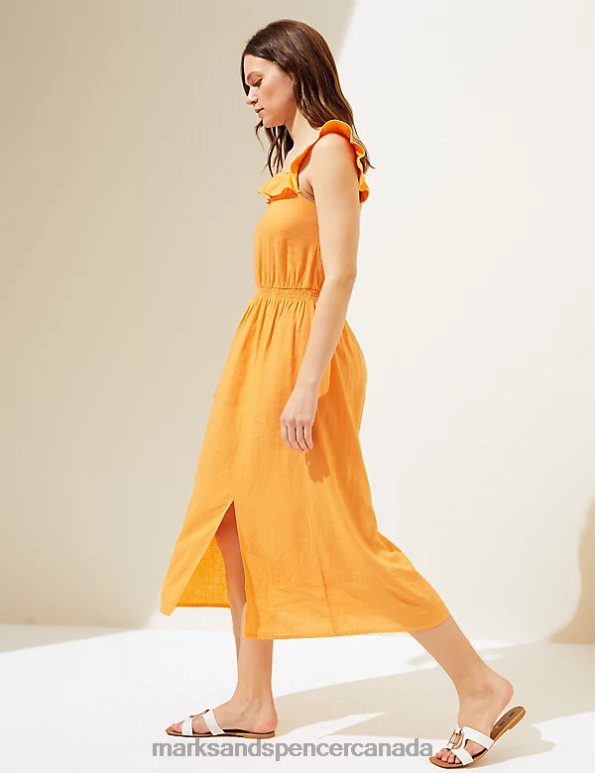 Marks and Spencer sale - Women Clementine Clothing Marks & Spencer Linen Blend Square Neck Midi Waisted Dress 20VTD2301