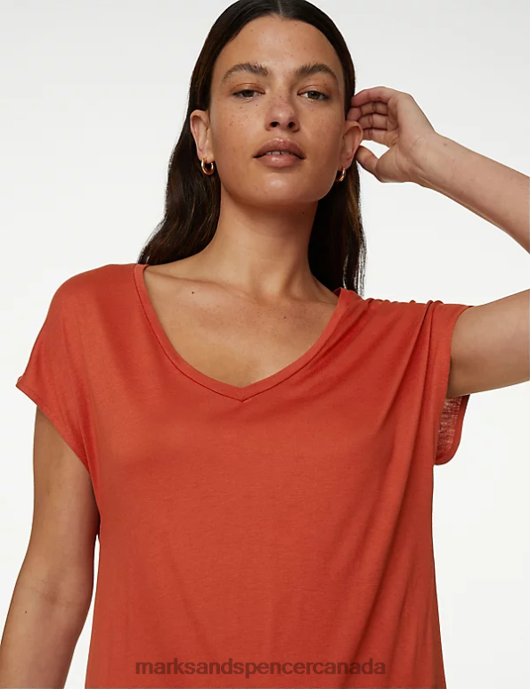 Women Copper Clothing Marks & Spencer Jersey V-Neck Midi T-Shirt Dress 20VTD2344 - Marks and Spencer online
