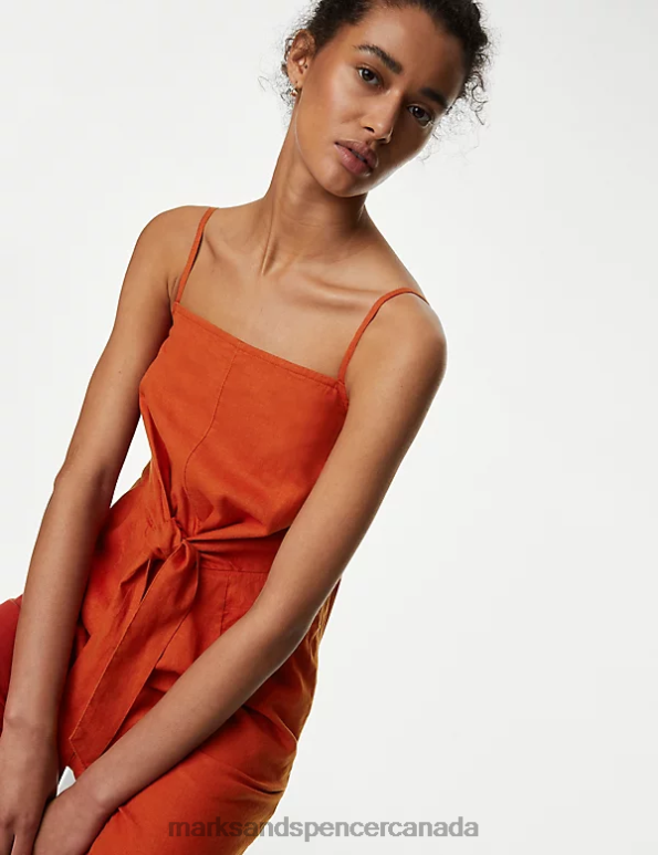 Marks and Spencer sale - Women Copper Clothing Marks & Spencer Linen Rich Tie Detail Jumpsuit 20VTD2824