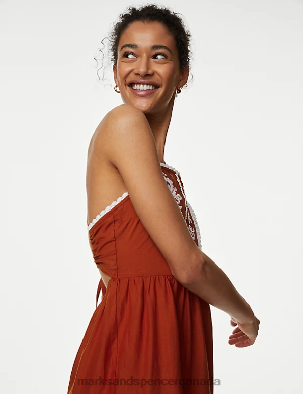 Marks and Spencer Canada - Women Copper Clothing Marks & Spencer Pure Cotton Embroidered Midaxi Beach Dress 20VTD1061