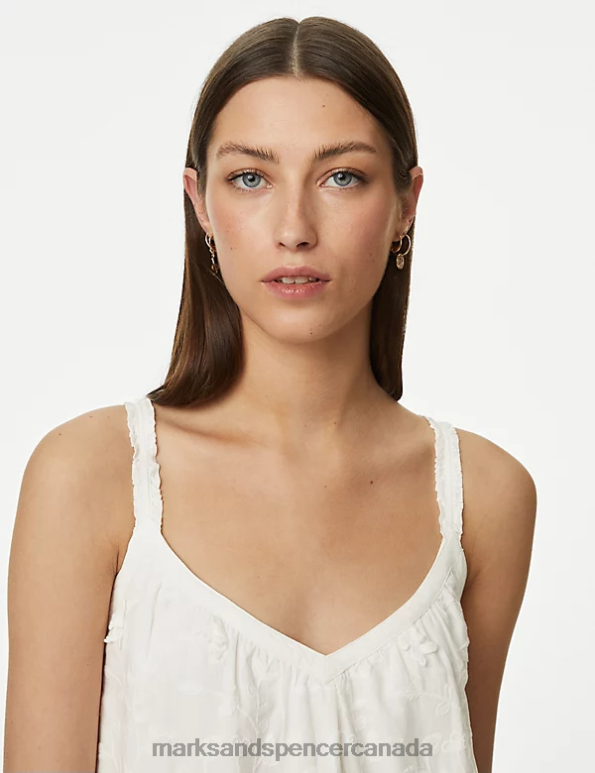 Women Cream Mix Clothing Marks & Spencer Pure Cotton Floral Textured Slip Dress 20VTD605 - Marks and Spencer Canada locations