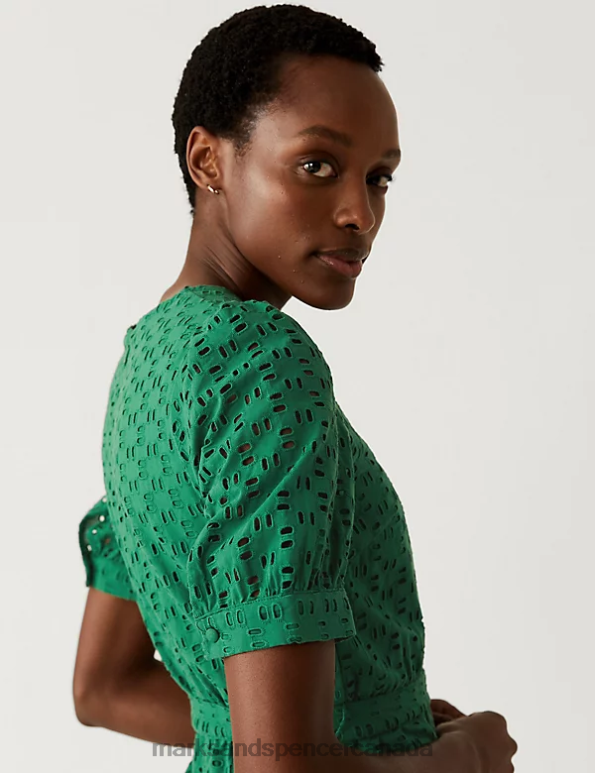 Women Dark Green Clothing Marks & Spencer Pure Cotton Broderie Cropped Jumpsuit 20VTD2172 - Marks and Spencer outlet