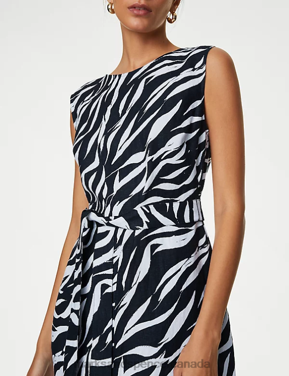 Marks and Spencer sale - Women Dark Navy Mix Clothing Marks & Spencer Pure Irish Linen Printed Midi Shift Dress 20VTD1573