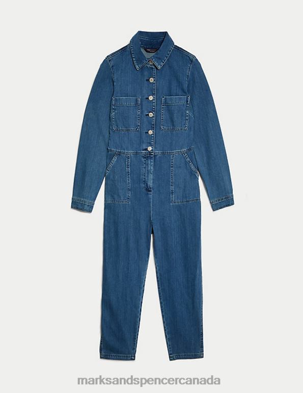 Women Denim Clothing Marks & Spencer Button Front Long Sleeve Jumpsuit 20VTD117 - Marks and Spencer outlet