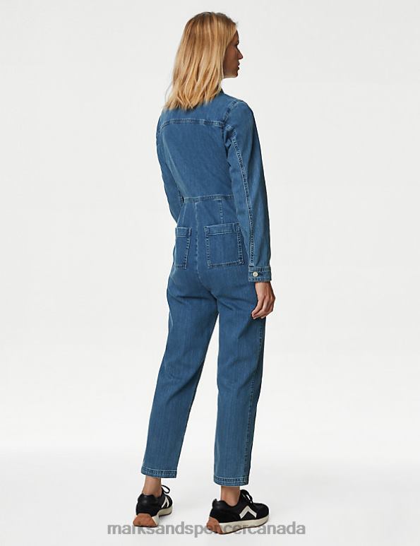 Women Denim Clothing Marks & Spencer Button Front Long Sleeve Jumpsuit 20VTD117 - Marks and Spencer outlet