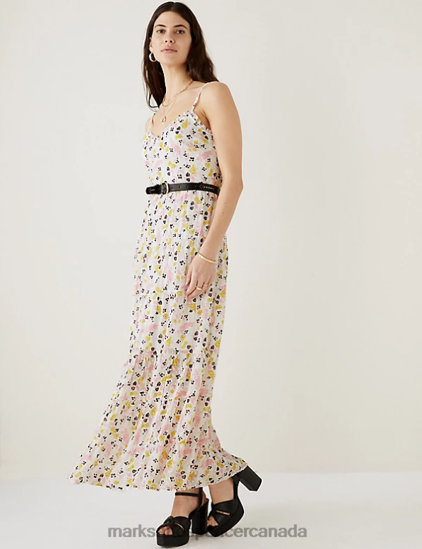 Marks and Spencer Canada - Women Ecru Mix Clothing Marks & Spencer Sparkly Floral V-Neck Maxi Tiered Dress 20VTD821
