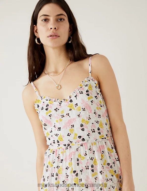 Marks and Spencer Canada - Women Ecru Mix Clothing Marks & Spencer Sparkly Floral V-Neck Maxi Tiered Dress 20VTD821
