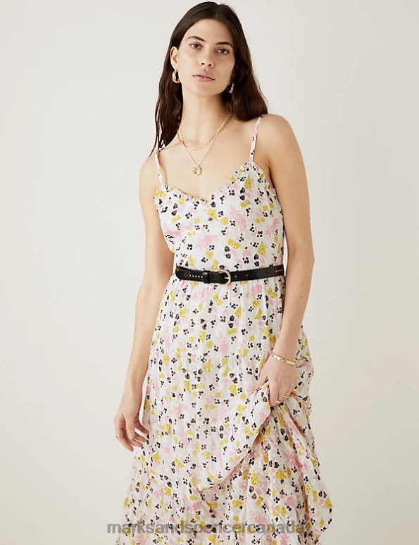 Marks and Spencer Canada - Women Ecru Mix Clothing Marks & Spencer Sparkly Floral V-Neck Maxi Tiered Dress 20VTD821