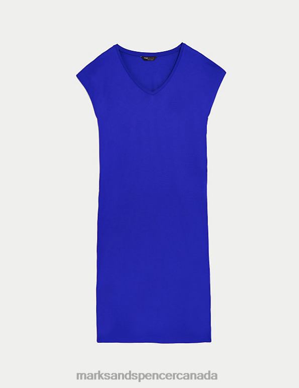 Women Electric Blue Clothing Marks & Spencer Jersey V-Neck Midi T-Shirt Dress 20VTD2345 - Marks and Spencer Canada locations