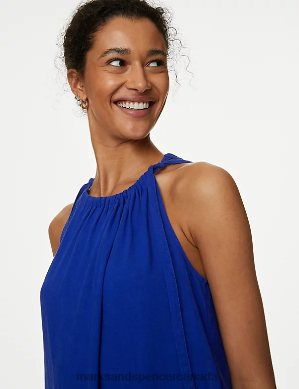 Women Electric Blue Clothing Marks & Spencer Linen Rich High Neck Maxi Tiered Dress 20VTD1542 - Marks and Spencer Canada locations
