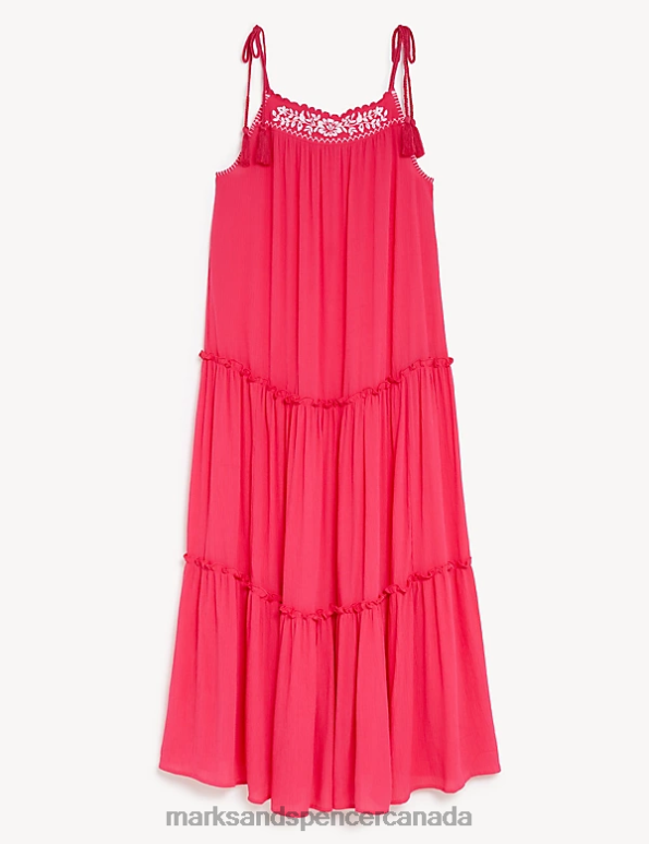 Women Fuchsia Clothing Marks & Spencer Embroidered Square Neck Midaxi Tiered Dress 20VTD466 - Marks and Spencer online
