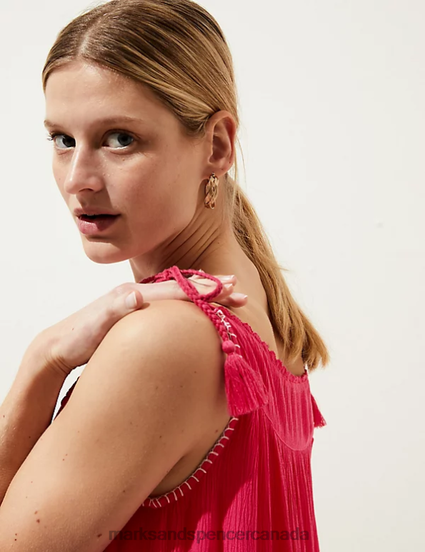 Women Fuchsia Clothing Marks & Spencer Embroidered Square Neck Midaxi Tiered Dress 20VTD466 - Marks and Spencer online