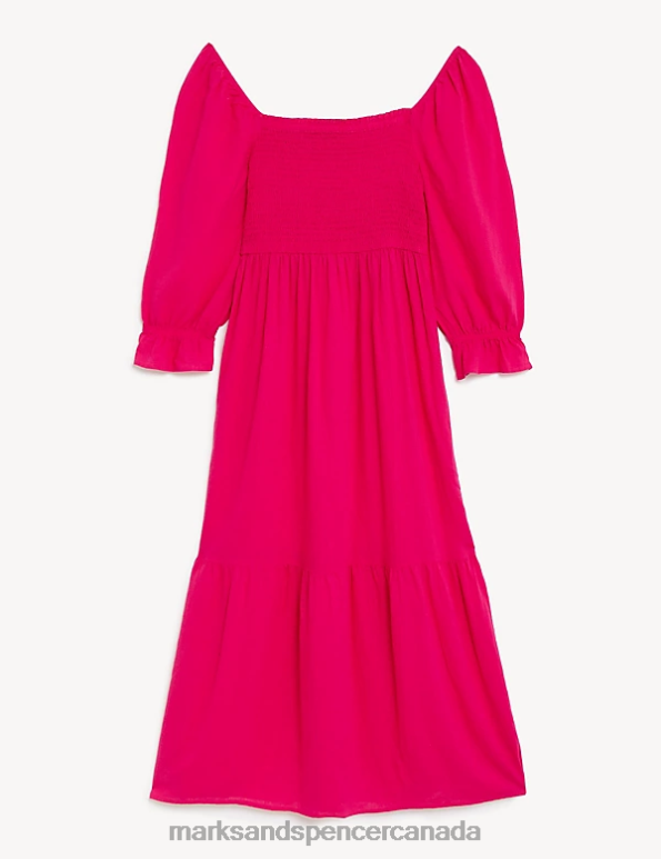 Marks and Spencer near me - Women Fuchsia Clothing Marks & Spencer Linen Blend Square Neck Shirred Midi Dress 20VTD965