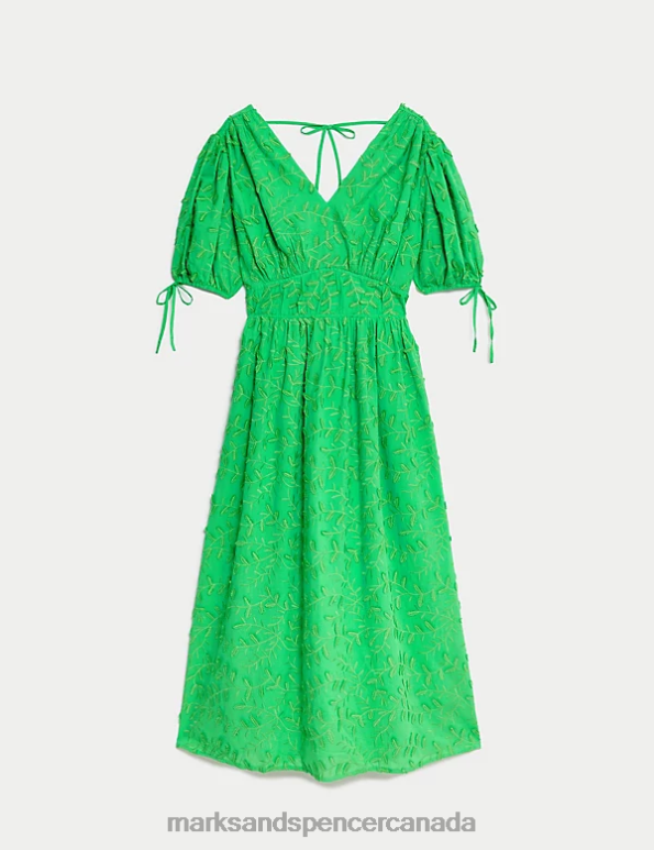 Marks and Spencer near me - Women Green Clothing Marks & Spencer Pure Cotton Embroidered Midi Waisted Dress 20VTD883
