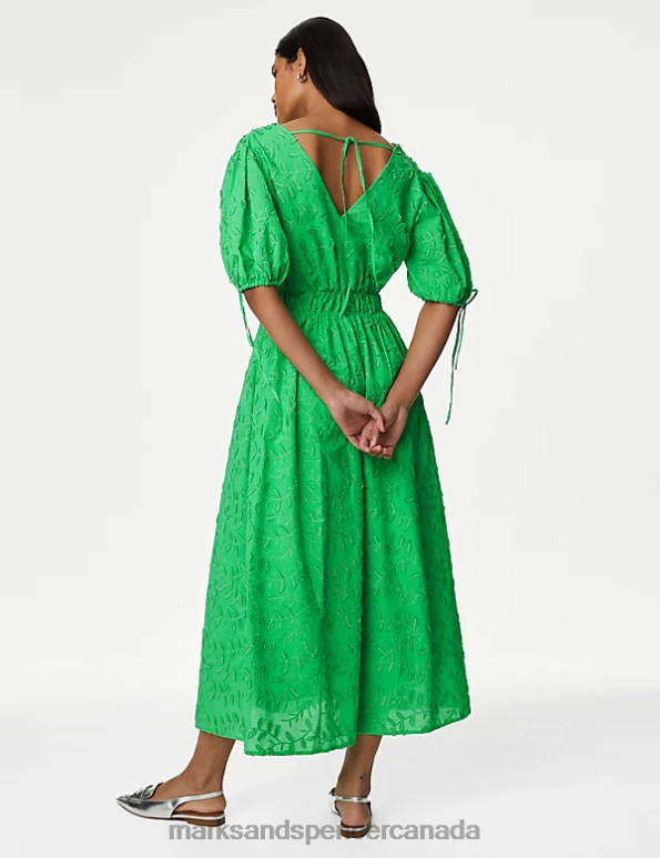 Marks and Spencer near me - Women Green Clothing Marks & Spencer Pure Cotton Embroidered Midi Waisted Dress 20VTD883