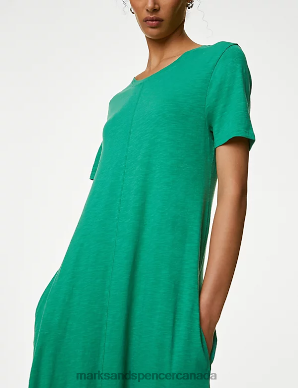 Marks and Spencer near me - Women Green Clothing Marks & Spencer Pure Cotton Round Neck Midaxi T-Shirt Dress 20VTD1721