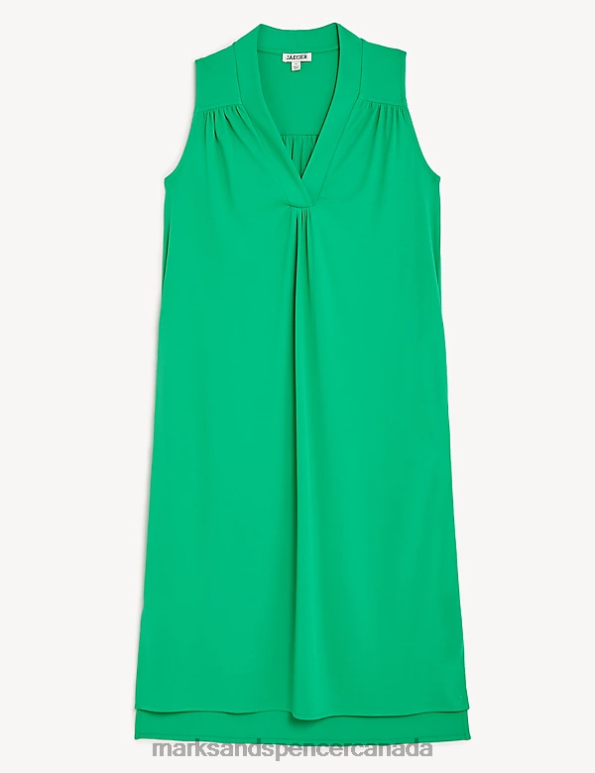 Marks and Spencer near me - Women Green Clothing Marks & Spencer V-Neck Midi Relaxed Shift Dress 20VTD314