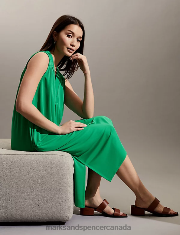 Marks and Spencer near me - Women Green Clothing Marks & Spencer V-Neck Midi Relaxed Shift Dress 20VTD314