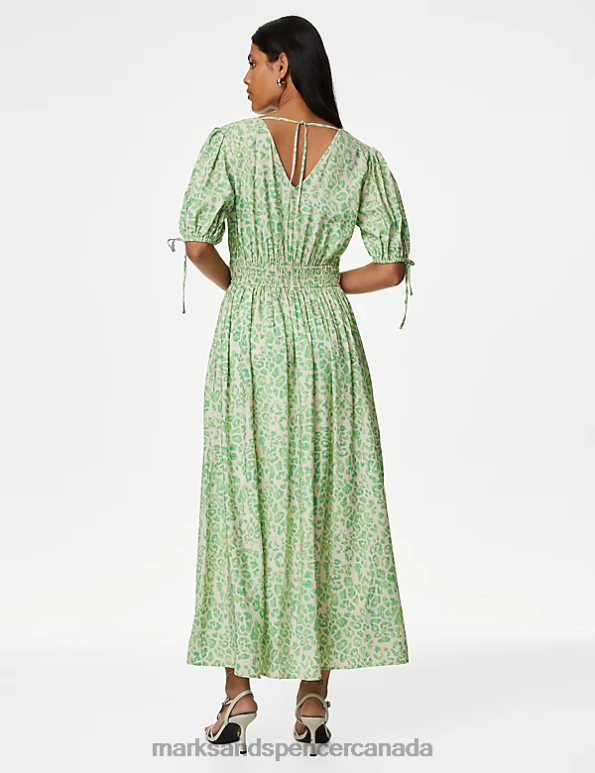 Women Green Mix Clothing Marks & Spencer Animal Print Midi Relaxed Waisted Dress 20VTD103 - Marks and Spencer online