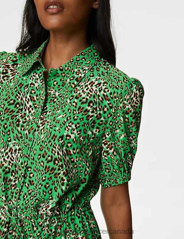 Women Green Mix Clothing Marks & Spencer Animal Print Tie Waist Shirt Dress 20VTD812 - Marks and Spencer online