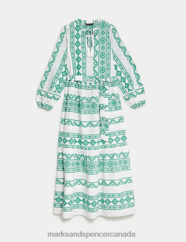 Women Green Mix Clothing Marks & Spencer Cotton Rich Jacquard Maxi Beach Dress 20VTD2165 - Marks and Spencer Canada locations