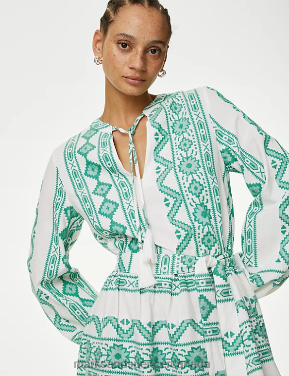 Women Green Mix Clothing Marks & Spencer Cotton Rich Jacquard Maxi Beach Dress 20VTD2165 - Marks and Spencer Canada locations