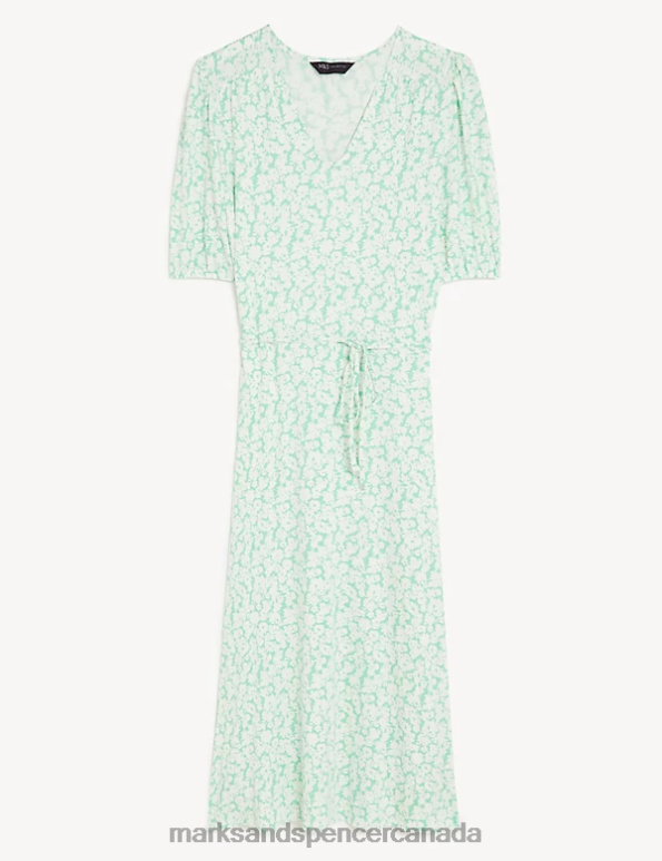 Women Green Mix Clothing Marks & Spencer Jersey Printed Midi Tea Dress 20VTD291 - Marks and Spencer online
