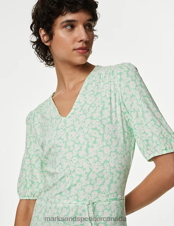 Women Green Mix Clothing Marks & Spencer Jersey Printed Midi Tea Dress 20VTD291 - Marks and Spencer online