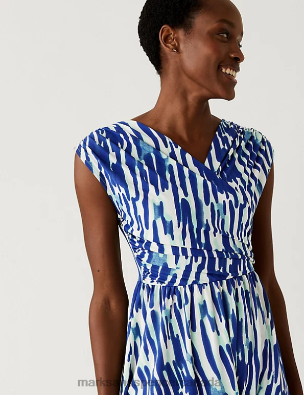 Marks and Spencer Canada - Women Green Mix Clothing Marks & Spencer Jersey Printed V-Neck Midi Wrap Dress 20VTD1741