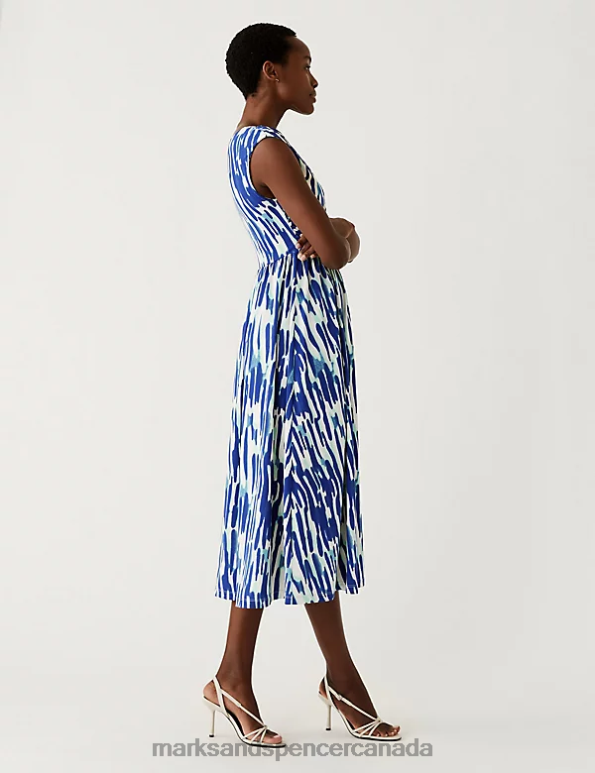 Marks and Spencer Canada - Women Green Mix Clothing Marks & Spencer Jersey Printed V-Neck Midi Wrap Dress 20VTD1741
