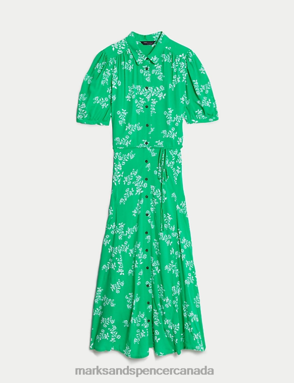 Marks and Spencer near me - Women Green Mix Clothing Marks & Spencer Printed Belted Midaxi Shirt Dress 20VTD689