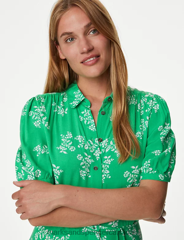Marks and Spencer near me - Women Green Mix Clothing Marks & Spencer Printed Belted Midaxi Shirt Dress 20VTD689