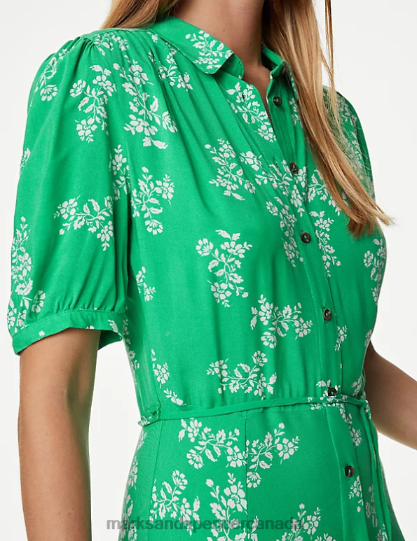 Marks and Spencer near me - Women Green Mix Clothing Marks & Spencer Printed Belted Midaxi Shirt Dress 20VTD689