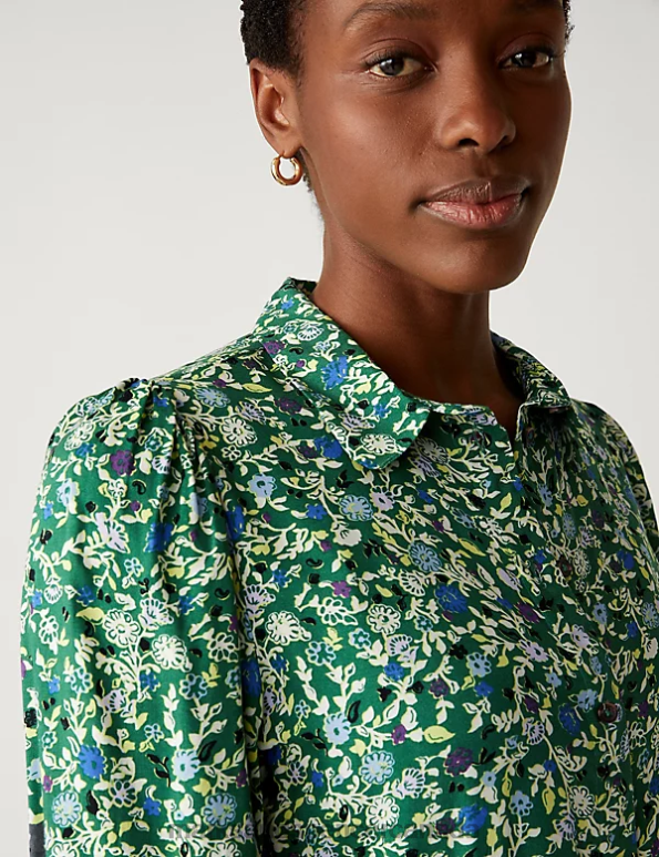 Marks and Spencer Canada - Women Green Mix Clothing Marks & Spencer Printed Tie Waist Midi Shirt Dress 20VTD1999