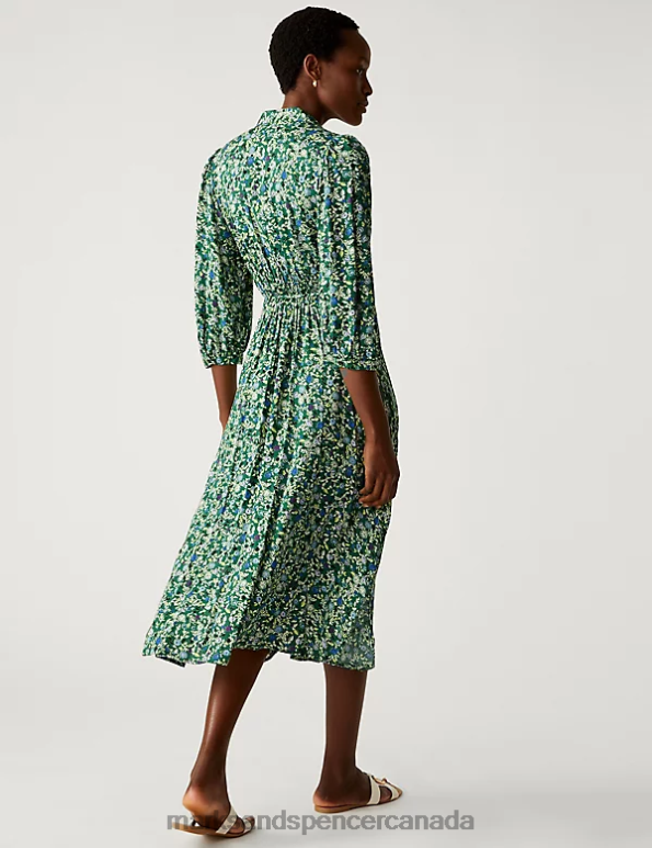 Marks and Spencer Canada - Women Green Mix Clothing Marks & Spencer Printed Tie Waist Midi Shirt Dress 20VTD1999
