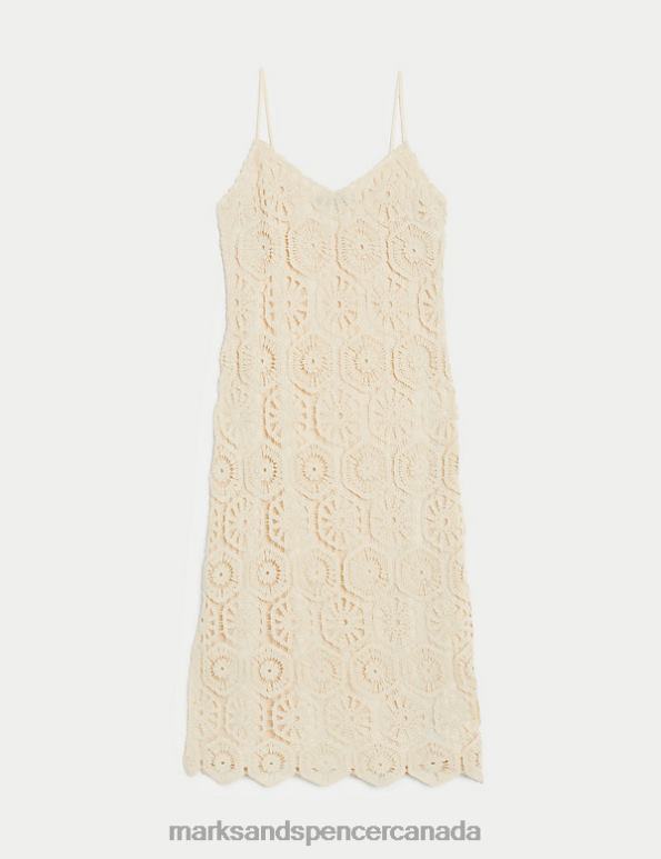 Marks and Spencer sale - Women Ivory Clothing Marks & Spencer Cotton Rich Textured Midi Slip Dress 20VTD2546