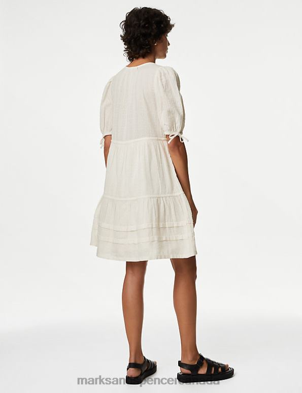 Women Ivory Clothing Marks & Spencer Pure Cotton V-Neck Mini Tiered Dress 20VTD2322 - Marks and Spencer Canada locations