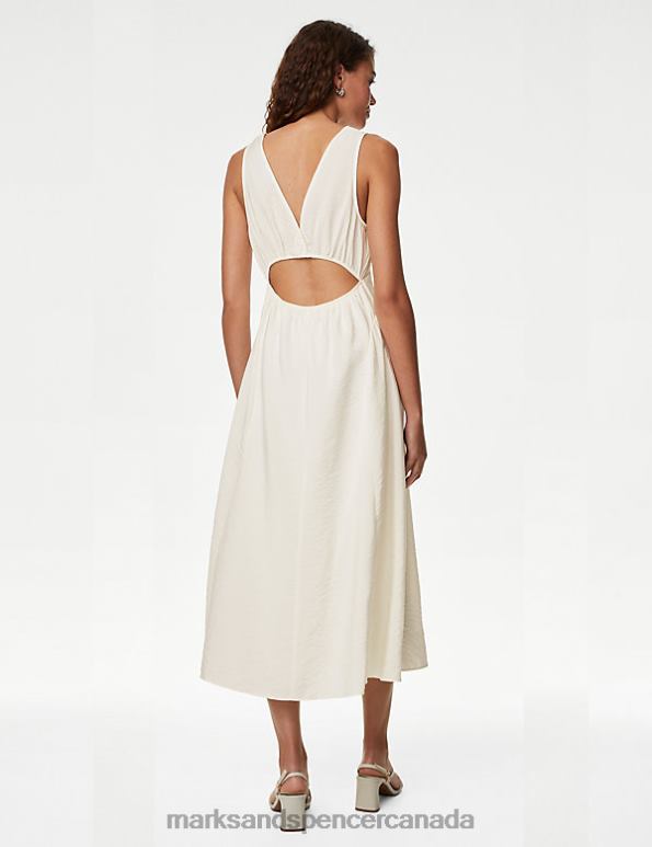 Marks and Spencer sale - Women Ivory Clothing Marks & Spencer V-Neck Midi Dress 20VTD809